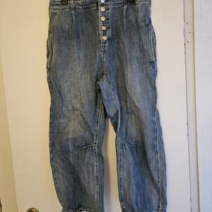 We The Free Blue Button-Up Barrrel Jeans